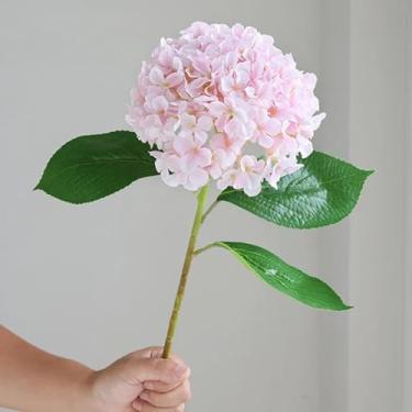 Imagem de Flor de hortênsia de seda artificial, decoração de casa em estilo europeu, arranjo de chão para casamento, flor de hortênsia grande (rosa claro)