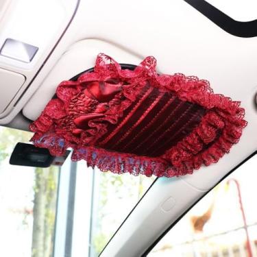 Imagem de Estojo de armazenamento com suporte de CD, clipe organizador de viseira de sol de pelúcia fofo, bolsa de bolso multifuncional para cartão de carro, universal para a maioria dos carros (9)