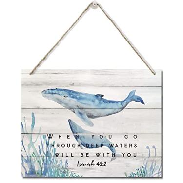 Imagem de AUII JO DESIGN Placa De Madeira Impressa Com Versículos Bíblicos Para Pendurar Na Parede, Decoração Casa, Quando Você Passar Por Águas Profundas, Eu Estarei As Escrituras, Placas Rústicas Pendurar,