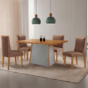 Imagem de Mesa de Jantar Diane 120cm Tampo MDF Laminado com 4 Cadeiras Lisboa Moderna Mobília - Tork /Naturale /Off White
