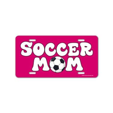 Imagem de Honey Dew Gifts, Soccer Mom, placas de vaidade para carros, placas de licença inovadoras, etiquetas de carro, acessórios de carro para mães, placa frontal, presentes para mães de futebol, 30 cm por 15