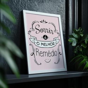 Imagem de Quadro Decorativo Sorrir Com Moldura | Placa Decorativa Frase Motivacional Felicidade Alegria Bem Estar