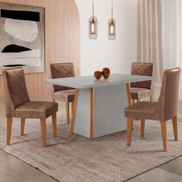 Imagem de Mesa Jantar Diane 120cm Tampo Mdf E Vidro 4 Cadeiras Isadora Moderna T