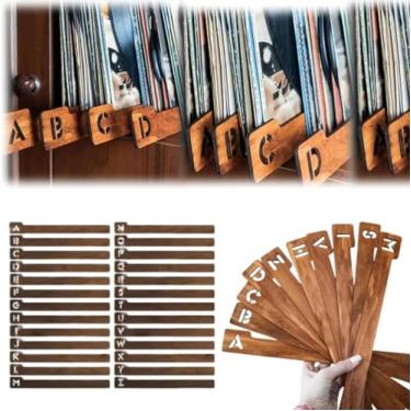 Imagem de Divisores De Discos, Divisores De Discos De Madeira, Divisores De Armazenamento De Discos De Vinil Alfabéticos A-z, 26 Suportes De Discos, Organizador, 1 set / 52 pieces