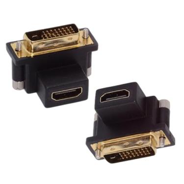 Imagem de NFHK Adaptador 2 peças/lote para cima e para baixo DVI 90 graus macho para HDMI fêmea 4K adaptador protetor de porta para computador HDTV placa gráfica