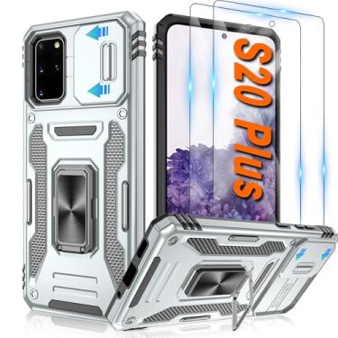 Imagem de ATUMP Capa para Samsung Galaxy S20 Plus com [pacote com 2] protetor de tela HD e capa deslizante para câmera, anel de rotação de 360° com suporte [grau militar] capa protetora à prova de choque para