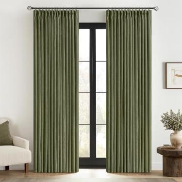 Imagem de MIULEE Cortinas de linho plissadas verde-oliva 213 cm de comprimento, 2 painéis para sala de estar, quarto, cortinas de linho de textura grossa, aba traseira, semitransparente, verde musgo, cortinas