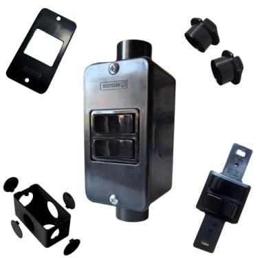 Imagem de KIT Interruptor Duplo Preto + Condulete Sobrepor 4/2pol + Placa + Adaptadores 1/2pol (Preto)