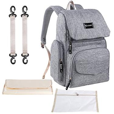 Imagem de Mochila de fraldas cinza, grande capacidade, bolsa para fraldas de bebê, impermeável, multifuncional, viagem, casual, mochila escolar