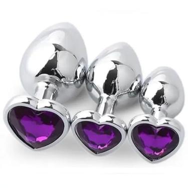 Imagem de Kit 3 Plug Anal Tamanho P + M + G = Formato Coração + Anal Sex