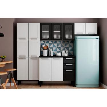 Imagem de Cozinha Completa Múltipla 4 Peças (2Aéreo+1Balcão+1Paneleiro) C4P73 Branco/Preto - Bertolini