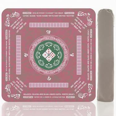 Imagem de BERVYOSW 31.5 Inch Mahjong Mat for Table Non-Slip Noise Reduction Gaming Mat for American Mahjong Poker Board Games Card Games Dominoes Includes Carry Bag Mahjong Table Cover (Pink)