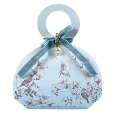 Imagem de 20 caixas de presente pequenas, caixas de lembrancinhas de flores e pássaros com alça, laço de veludo, pingente de pérola para festa de aniversário de casamento dia dos namorados presentes 10 x 13 x