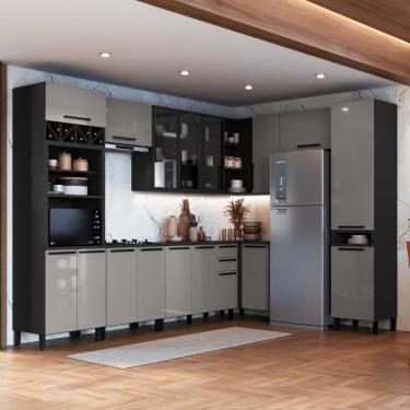 Imagem de Cozinha Modulada Completa Fidelitá Mônaco 9 Peças 549cm 17 Portas 2 Gavetas Com Tampo Chumbo/titânio