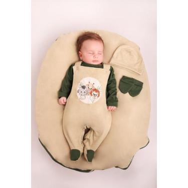 Imagem de Saída Maternidade Menino Jardineira Floresta 05 peças Roupas de Bebê -