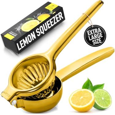 Imagem de Zulay Kitchen Espremedor de limão extra grande de aço inoxidável - espremedor de limão resistente fácil de espremer à mão - Espremedor ergonômico de cítricos e espremedor de frutas para pequenas