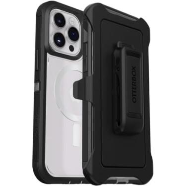 Imagem de OtterBox Capa transparente para iPhone 14 Pro Max (apenas) Defender Series XT, cristal preto (transparente/preto), clipe de coldre incluído, sem tela, resistente, encaixa-se no MagSafe, acessório de