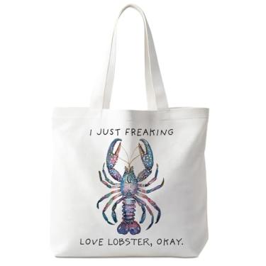 Imagem de VIIJJUE Sacola de lagosta, presentes para amantes de lagosta para mulheres, sacolas de lona litorânea para mulheres, presentes para amantes do oceano, sacola de compras de supermercado reutilizável