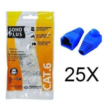 Imagem de 25 Conector RJ45 Sohoplus CAT6 + 25 Capa Boot Snap Azul