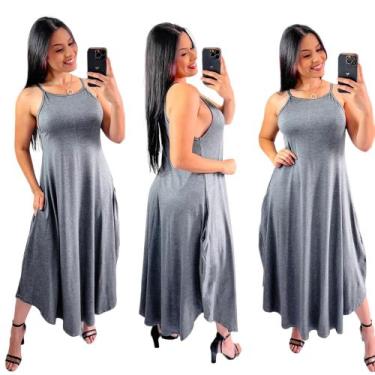 Imagem de Vestido longo de  alcinha - Neide modas, Cinza, G
