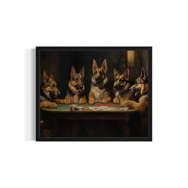 Imagem de Pôster de cartas de baralho de cachorro pastores alemães, pôquer caverna vintage para amantes de cães, presentes para amantes de animais de estimação 44 (pastores alemães, 28 x 35,5 cm, sem moldura)