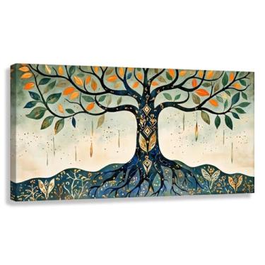 Imagem de Árvore da Vida Arte de Parede Impressão em Tela Decoração Harmonia da Vida Verde Azul Sala de Estar Símbolos Natureza 80x40cmx1