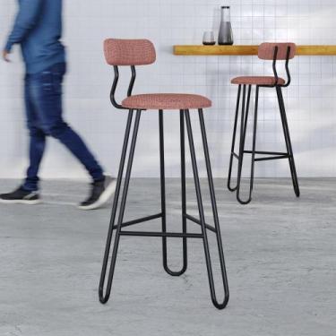 Imagem de Conjunto 2 Banquetas Altas com Encosto Ginger Estrutura Preta - Metali