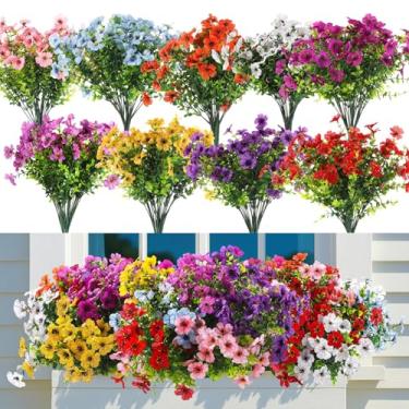 Imagem de plantoky 36 pacotes de flores artificiais, pacotes de flores violeta falsas, arranjo de flores multicoloridas, flores falsas decorativas realistas para casa, jardim, varanda, decoração de janela, 9