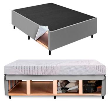Imagem de Cama Box Solteiro Baú Base Sider + 1 Travesseiro C/ Espaço Interno Amplo 88x188cm Na Cor Cinza