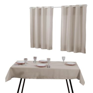 Imagem de Kit Cortina Para Cozinha E Toalha De Mesa 6 Cadeiras Palha