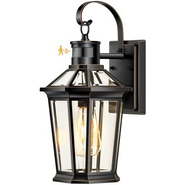 Imagem de VIANIS Lanterna de parede externa com sensor de movimento, luz de varanda ao ar livre do crepúsculo ao amanhecer, 100% alumínio antiferrugem, luminária externa à prova d'água, luminária externa