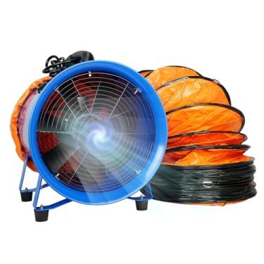 Imagem de WARSUN Ventilador utilitário 520W 30.5 cm Ventilador axial de exaustão 4100 m3/h Ventilador extrator portátil de alta velocidade com mangueira de duto de 16,5 pés Ventilador portátil para ventilação
