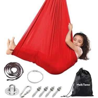 Imagem de Balanço sensorial para crianças em ambientes internos com gancho giratório de 360° para acalmar e relaxar com necessidades especiais, rede ajustável para crianças com balanço sensorial, ideal para
