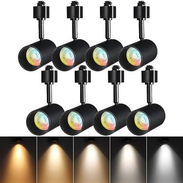 Imagem de LEONLITE Pacote com 8 cabeças de iluminação de pista LED 5CCT 8,5W, selecionáveis 2700K/3000K/3500K/4000K/5000K, cabeças de luz de trilho tipo 45° H, luminárias de holofotes de LED reguláveis CRI90+