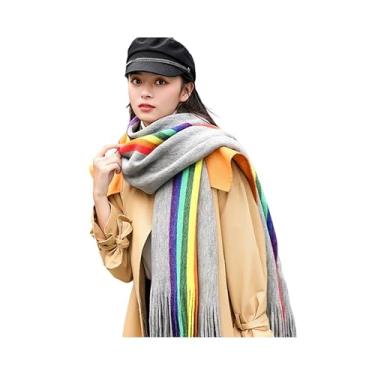 Imagem de Cachecol De Inverno Para Mulheres Reino Unido Arco-íris Cachecol Dupla Face Estudante Imitação Caxemira Mulheres Dupla Finalidade Inverno Engrossado Versátil Quente, Light Grey, A