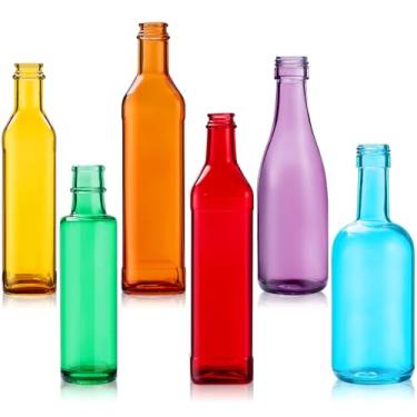 Imagem de Zhehao 6 garrafas de vidro colorido, 6 formas, garrafas de vinho vazias coloridas, garrafa de vidro decorativa para garrafa, árvore, jardim, quintal, decoração de casa ao ar livre (cilindro)