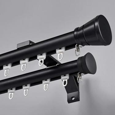 Imagem de Trilho De Cortina Dupla Trilho De Trilho Mouted, Decorativo Bay Widow Curtai Pole Com Kits Completos, Casa Balcoy Livig Cortinas De Quarto Vara Trilhos Duplos, Black, 6m (19.7ft)