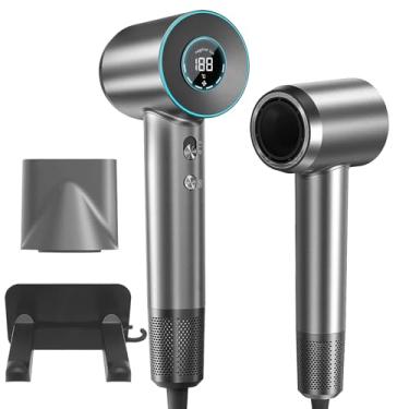 Imagem de BAOANNY Secador de cabelo, secador iônico negativo com motor sem escova de 110.000 RPM para secagem rápida, secador de cabelo profissional de alta velocidade, baixo ruído com visor de temperatura de