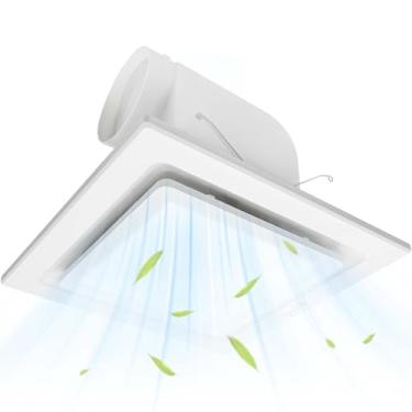 Imagem de POWERENG Exaustor de banheiro com luz, LED quadrado 6000K 12W, 141CFM 0,7 Sones 10 polegadas duto 115 V, silencioso ventilador de ventilação de banheiro exaustor para chuveiro/banheiro/escritório/casa