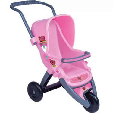 Imagem de Carrinho De Boneca Rosa C/ Alça E 03 Rodas Passeio Meninas - Super Toy