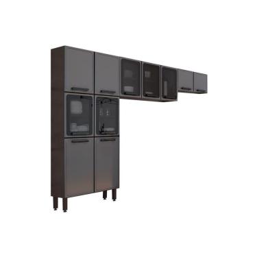 Imagem de Kit De Cozinha Modulada 3 Peças Estilo (2 Armários + 1 Paneleiro) Cpt88 Cinza/Grafite - Bertolini