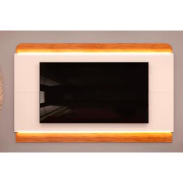 Imagem de Home p/ TV até 75 Polegadas Nadine c/ Led 219x136cm Off White/Freijó - DJ Móveis