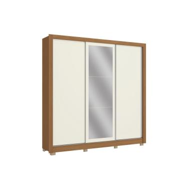 Imagem de Guarda Roupas 3 Portas de Correr de (1 c/ Espelho) e 3 Gavetas c/ Pés CB04M570 Flex Canela/Canela ou Off White - Kappesberg