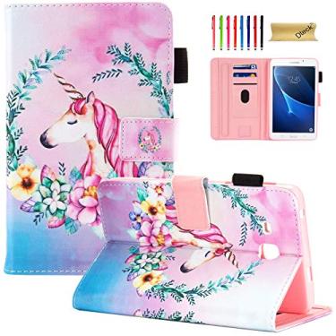 Imagem de Dteck Capa para Samsung Galaxy Tab A de 7 polegadas – Slim Fit PU Leather Folio Stand Capa protetora para tablet Samsung Galaxy Tab A 7.0 (versão 2016) SM-T280/SM-T285, unicórnio e flor