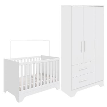 Imagem de Jogo de Quarto Infantil Popy Retrô Plus Guarda Roupa 3 Portas e Berço - Móveis Peroba