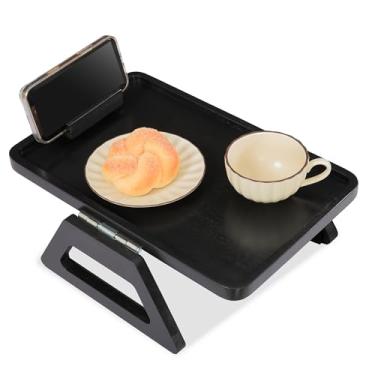 Imagem de VICTORY RELAX Bandeja de apoio de braço para sofá de madeira acácia - 39 x 25 cm com dobradiça dupla, bandeja de braço de sofá, mesa de braço de sofá, mesas laterais de madeira para comer e beber