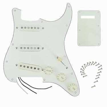 Imagem de Domofa Pickguard de guitarra elétrica pré-cabeado com conjunto de captadores Alnico 5 de bobina única para guitarra elétrica Squier Stratocaster (branco envelhecido)