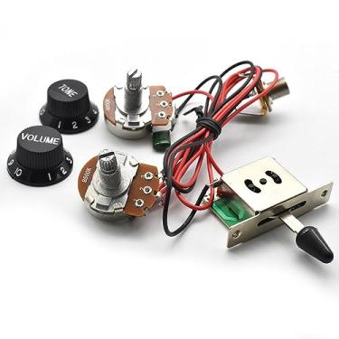 Imagem de SoulDiM Conjunto de chicotes de fiação de guitarra pré-cabeados 500K Big Pots Kit de chicote de fiação de interruptor de 5 vias com saída 6,35/puxadores pretos para guitarra elétrica Strat