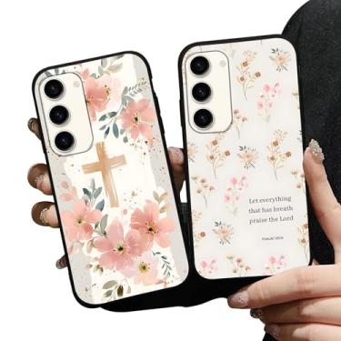 Imagem de Zrutru Pacote com 2 capas de telefone Jesus versículo bíblico para Samsung Galaxy S23 5G capa floral cristã cruz macia à prova de choque para mulheres homem capa de telefone Funda para Samsung S23 6,1