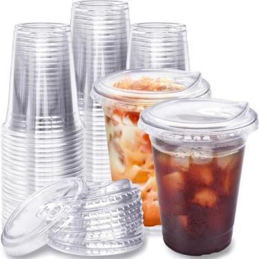 Imagem de Copos descartáveis de plástico transparente Qinsihwn 500mL com tampa 5